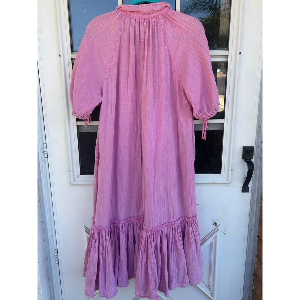 Free People Pink Gauze Dress Short Sleeve Tiered Hem Small Oversized Boho - Picture 6 of 8